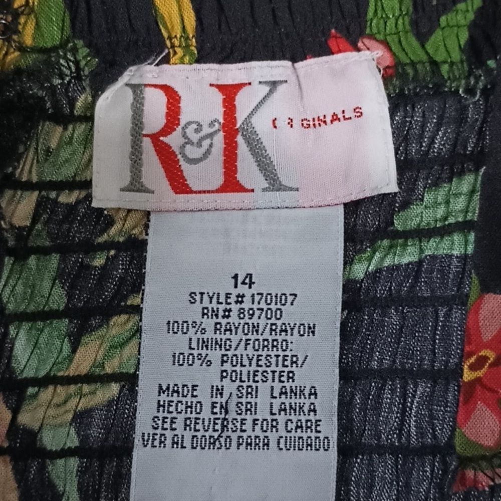 R&K Black Tropical Floral Midi Dress with Green & Yellow Leaf Print - Picture 9 of 14